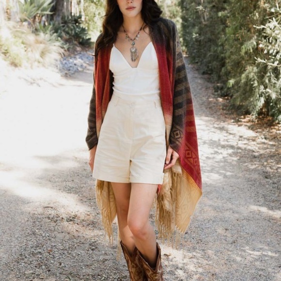 Cozy Stripes Western Style Tassel Poncho Shawl - Picture 2 of 4